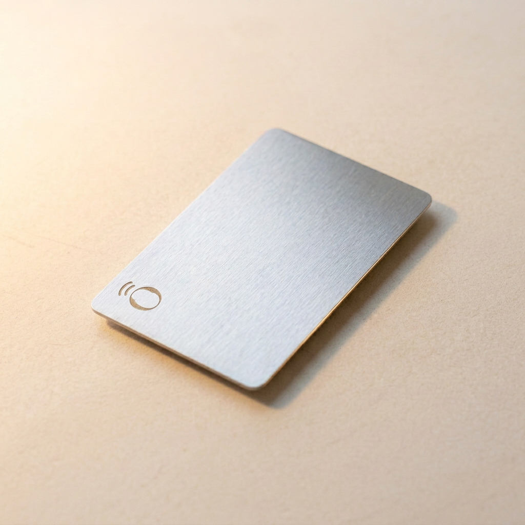oneTap Card — Metallo argento — Dettaglio in appoggio