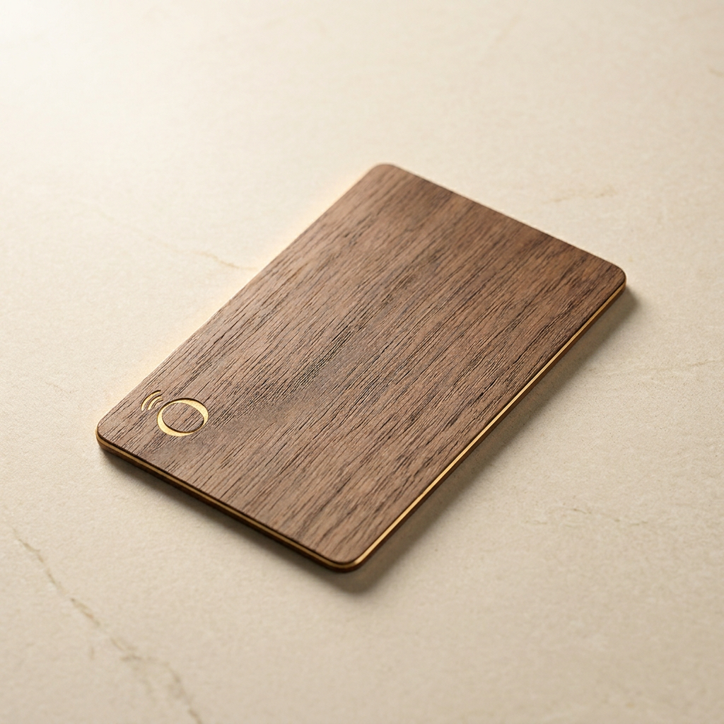 oneTap Card — Legno — Dettaglio in appoggio